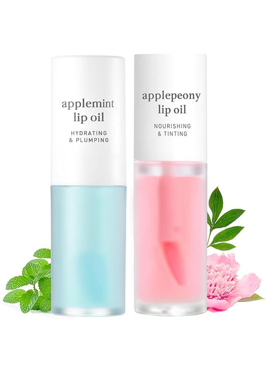NOONI Korean Vegan Lip Oil - Applemint, 0.12 Fl Oz + Korean Lip Oil - Applepeony, 0.12 Fl Oz Bundle