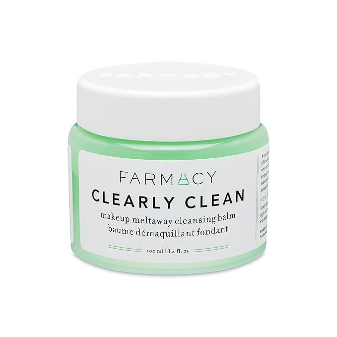 Farmacy Makeup Remover Cleansing Balm - Clearly Clean Sensitive Skin Makeup Remover + Oil Based Cleanser - Gentle Exfoliating Double Cleanser - Melts From Balm to Milky Lather - Fragrance Free (100ml)