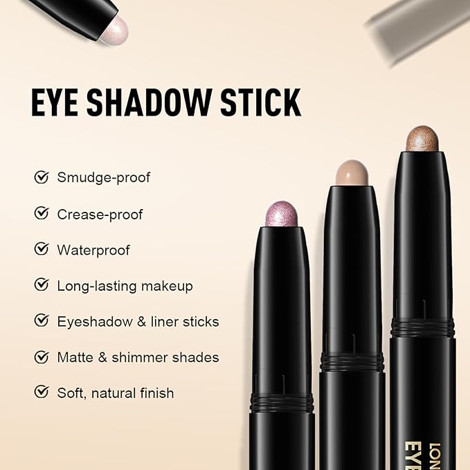 Eyeshadow Stick Matte Eye Brightener Pencil Cream Nude Eye Shadow Base Crayon Long-Lasting Crease-Proof Naked Eyeshadow Blendable High Pigmented Single Eyeliner Makeup for Women, 3 DESERT