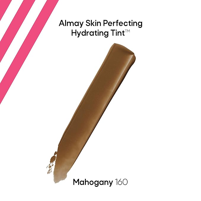 Almay Hydrating Liquid Foundation Tint, Lightweight with Light Coverage, Naturally Dewy Finish, Hypoallergenic, Dermatologist TestedFragrance Free, 160 Mahogany, 0.94 fl oz.