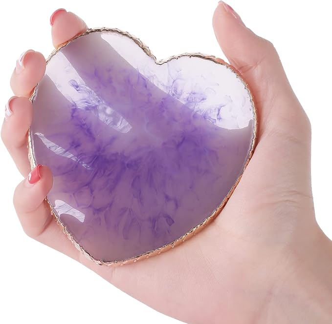 Sibba Resin Nail Art Palette Nail Mixing Palette Polish Color Mixing Plate Golden Edge Nail Holder Display Board Heart Shape Cosmetic Mixing Tools (Purple)