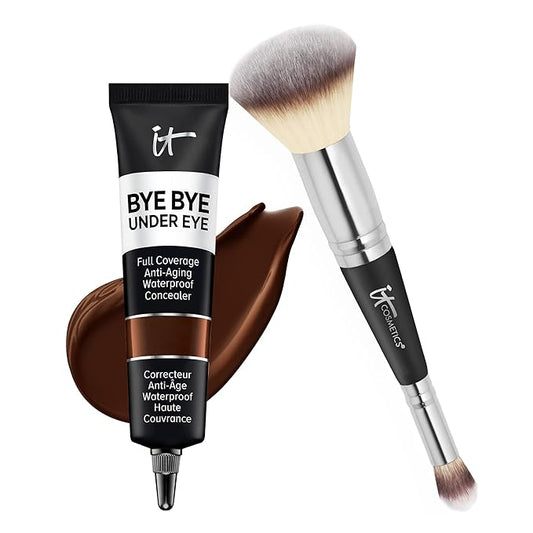 IT Cosmetics Makeup Set - Includes Supersize Bye Bye Under Eye Concealer (45.5 Deep) + Heavenly Luxe Complexion Perfection Concealer Brush (1 fl oz) - with Collagen, Hyaluronic Acid & Antioxidants