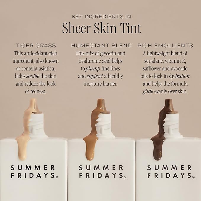 Summer Fridays Sheer Skin Tint - Skin Tint with Hyaluronic Acid - Helps Diminish Uneven Skin Tone - Sheer to Light Coverage - Shade 4 - Light-Medium with Neutral Olive Undertones (1 Fl Oz)