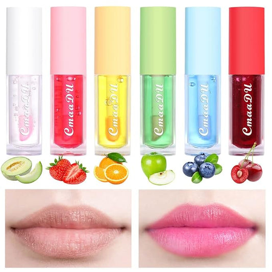 BINGBRUSH 6 Pcs Fruity Color Changing Lip Gloss for Girls, Pink Magic Mood Lip Oil Tinted, Temperature Color Change Lip Stain Lip Balm, Longlasting Lips Will Not Dry Out