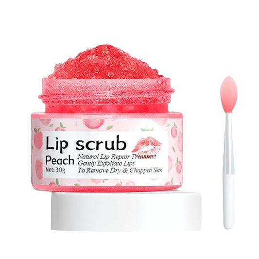 Lip Scrub, Lip Scrubs Exfoliator & Moisturizer,Lip Scrub for Dark Lips,Natural Sugar Lip Scrub with Lip Brush,Repair Cracked Lips,Chapped Lips (Peach)