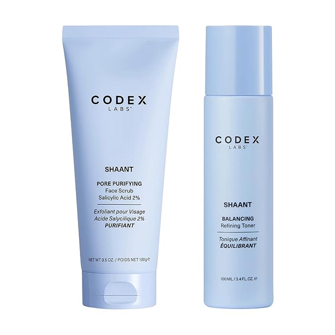 Codex Labs Shaant Deep Cleanse & Tone Kit, Pore Purifying Scrub (100g) & Refining Toner (100ml) - Oil Control & Pore Minimizer - for Acne Prone Skin - with 2% Salicylic Acid, 2% Gluconolactone (PHA)