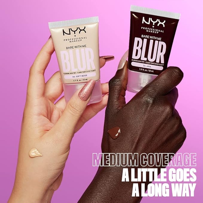 NYX PROFESSIONAL MAKEUP Bare With Me Blur Skin Tint Foundation Make Up with Matcha, Glycerin & Niacinamide - Nutmeg