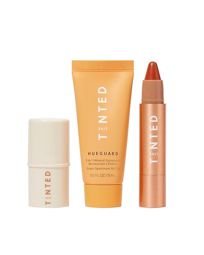 Live Tinted Hyperpigmentation Essentials Glow Up Set: Includes Mini Superhue Hyperpigmentation Serum Stick, Mini Hueguard 3-in-1 Mineral SPF 30, and Full-sized Huestick in Rise, 3-Piece Set