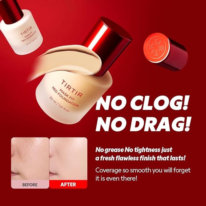 TIRTIR Mask Fit Red FoundationㅣLong Lasting Flawless Coverage, Energy Essence, Lightweight, Hydrating, Pore-Blurring, Breathable Satin Finish, Makeup, Radiant Skin, #25N Mocha, 1.01 Fl Oz