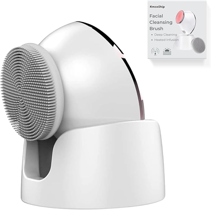 Facial Cleansing Brush, 2 in 1 Vibration & Heating Face Scrubber for Cleansing & Exfoliating Waterproof, Suitable for Sensitive & Acne-Prone Skin, 5 Speed for Deep Facial Cleansing