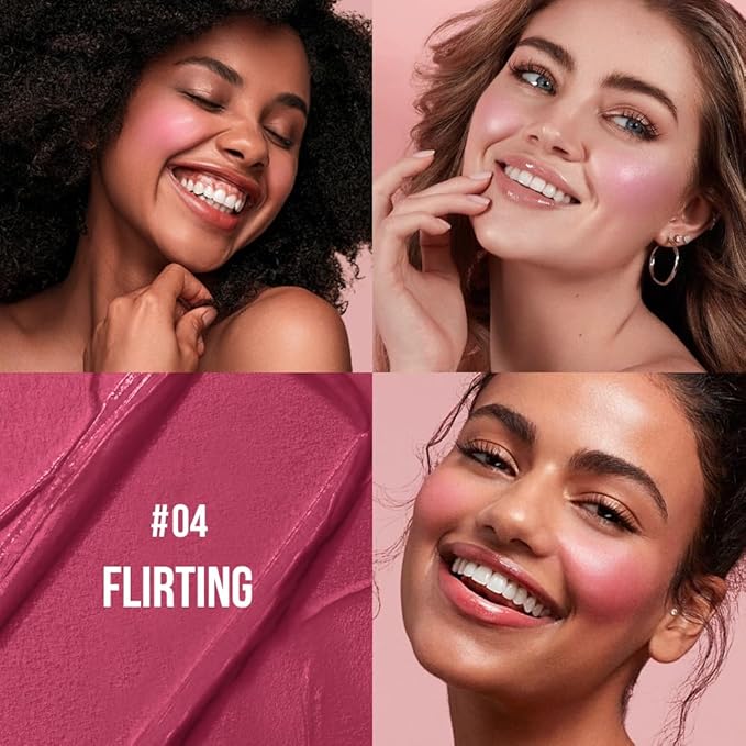 Multi-Use Makeup Cream Blush Stick, Unidollss 3-in-1 Buildable Blush Stick for Cheeks, Eyes, and Lips, Hydrating formula, All day wear, Easy Application with Thumb Puff Included (04 FLIRT)