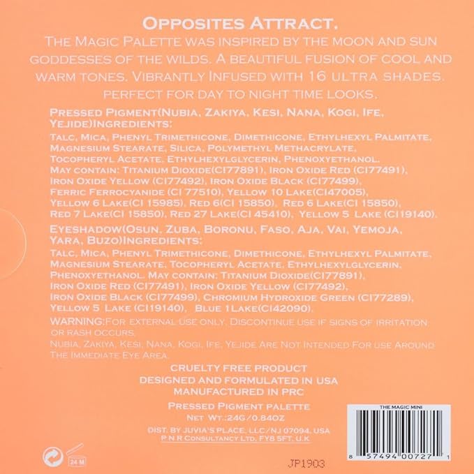 Juvia's Place Palette The Magic Mini - Bright and Bold Red, Shades of 16, Professional Eye Makeup, Pigmented Palette, Makeup Palette for Eye Color & Shine