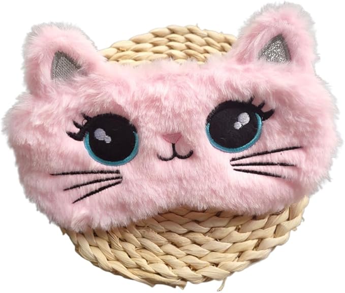 Cute Soft Plush Cat Sleeping Mask for Women Girls, Cute Animal Sleep Eye Cover Mask Eye Funny Blindfold Eyeshade for Night Nap Travel (Pink)