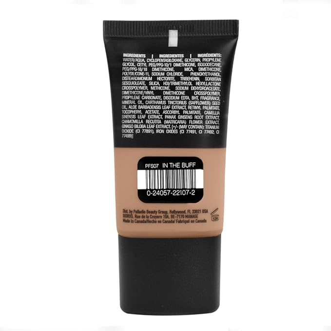 Palladio Powder Finish Liquid Foundation, Natural Matte Appearance, Reduces Fine Lines, Covers Large Pores, Hides Imperfections, All Day Wear, Sheer to Medium Coverage, In the Buff
