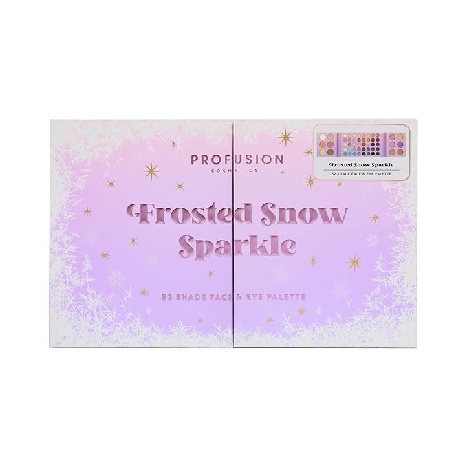 Profusion Cosmetics Frosted Snow Sparkle 52 Shade Face and Eye Palette, Multi Finish Shadows for Bold and Glamorous Evening Looks, Blendable and Buildable Blushes for Endless Stunning Looks