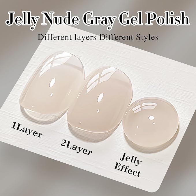 Double Rhythm 0.5Oz Translucent Gel Polish Sheer Neutral Natural Light Milky Same Color Same Bottle 15ML Jelly Gel Polish Art DIY at Home (Nude Beige-A1417)