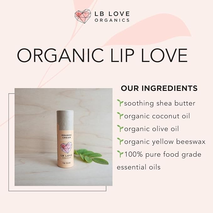 Plastic Free Lip Love | Jumbo Organic Lip Balm | Organic Beeswax and Plant Based | Zero Waste Natural Lip Balm (Orange Cream)