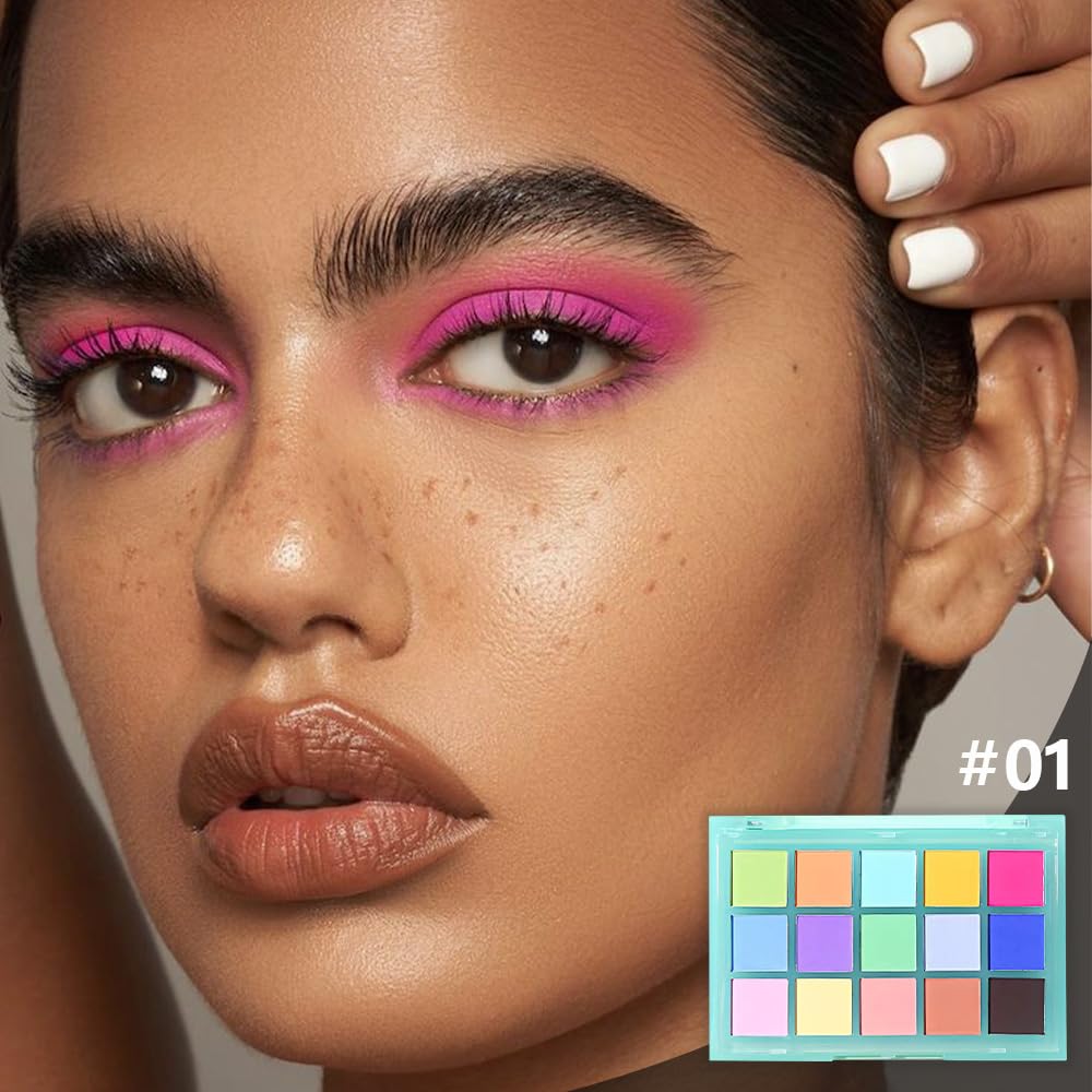 Eye Shadow Makeup Palette,15 Colors Bright Colorful Neon Rainbow Green Purple Yellow Neutral Eyeshadow Palette,Long Lasting Waterproof Travel Size Makeup Pallete,Vegan,Cruelty -free