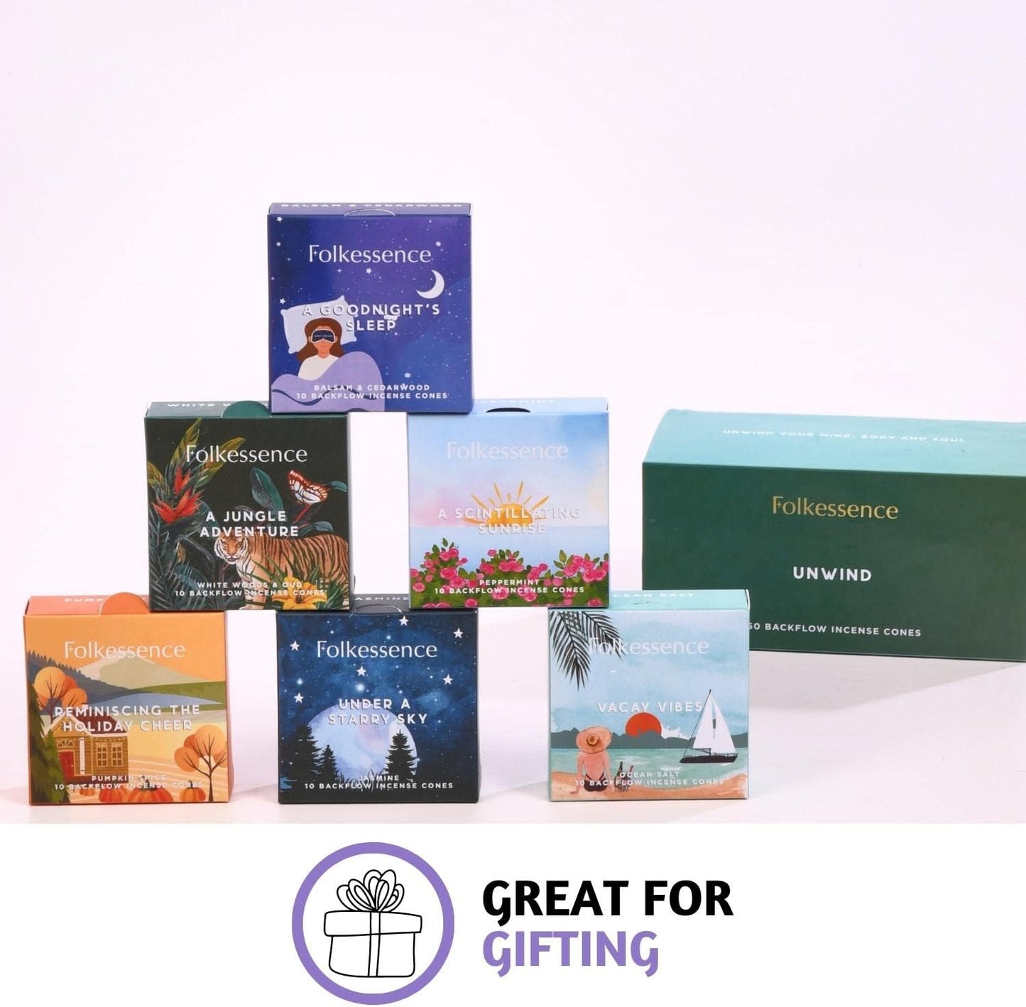 Folkulture Backflow Incense Cones for Waterfall | Set of 6 Waterfall Incense Cones Scented for Gifts | Balsam Cedarwood, Jasmine, Oud, Pumpkin Spice | Peppermint Inscents-Cones for Home