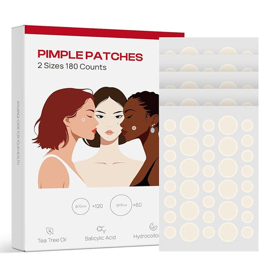 Large Pimple Patches For Face, Invisible Hydrocolloid Acne Patches, Salicylic Acid & Tea Tree, 2 Sizes 180 Counts Spot Stickers for Covering Zits and Blemishes