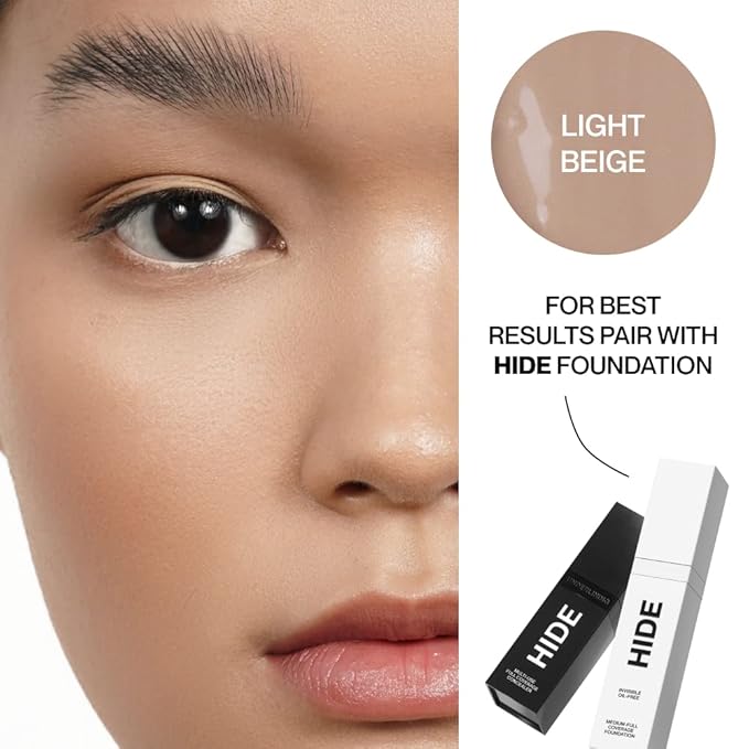 HIDE PREMIUM Liquid Foundation, Multi-Use Waterproof Foundation, Medium/Full Coverage Foundation, Shades for All Skin Types (See Shade Finder), Light Beige, 1 fl oz