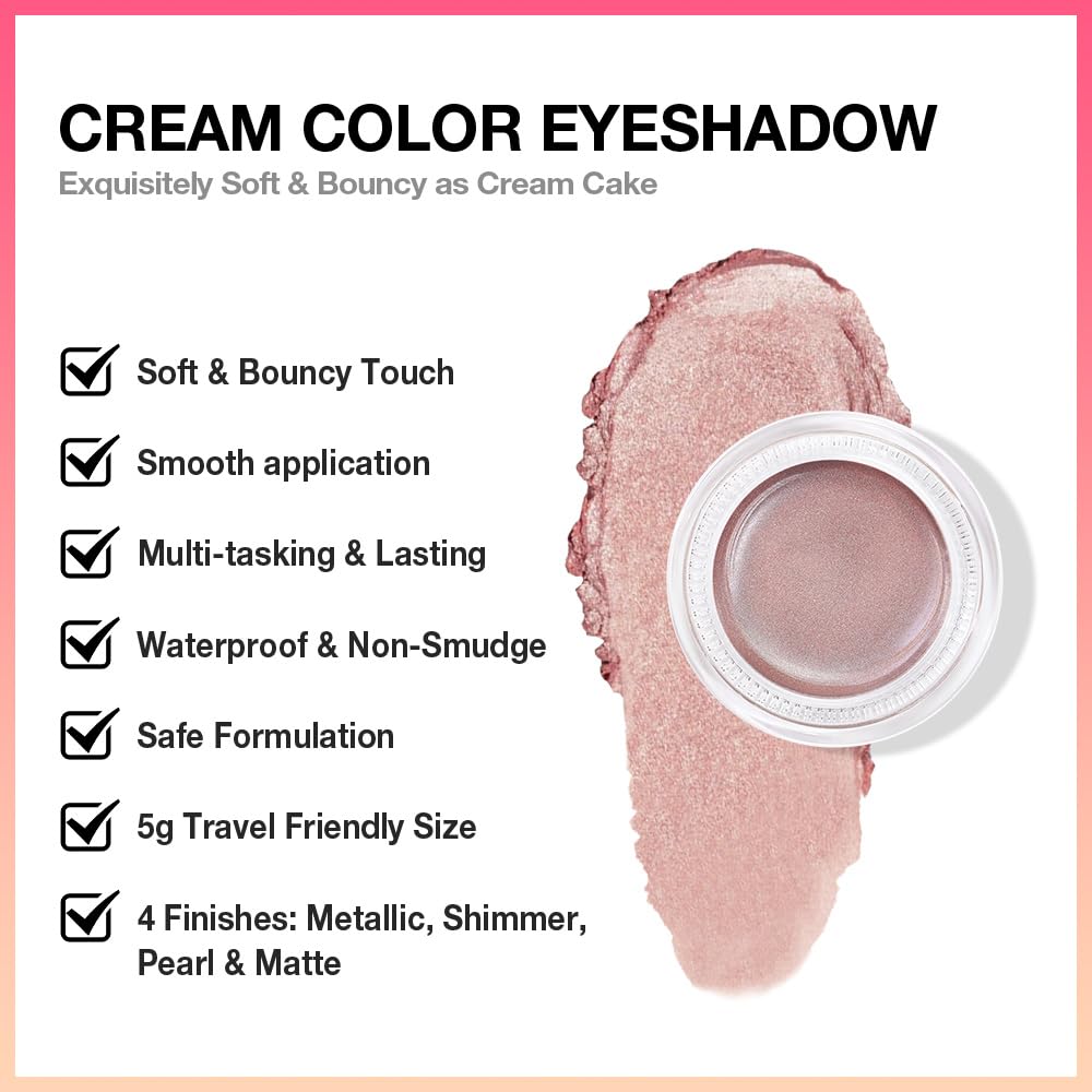 Cream Glitter Antique Rose Shimmer Metallic Eyeshadow Palette Makeup, Natural Single Mini Instant Holographic Eyeshadow For Women, Sombras Crema Para Ojos,Talc,Paraben&Cruelty Free,R02