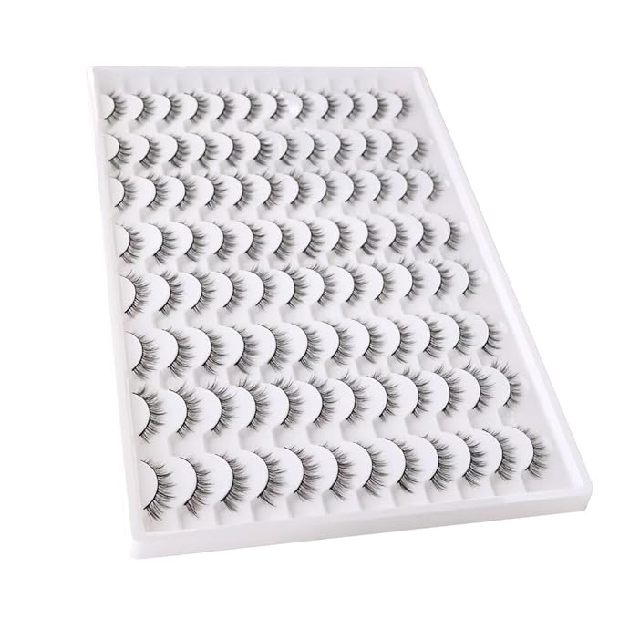 False Eyelashes 48 Pairs Faux Mink Lashes 14mm Wispy Lashes 3D Fluffy Cat Eye Lashes Pack Bulk Wholesale Strip Lashes(style 48-038)