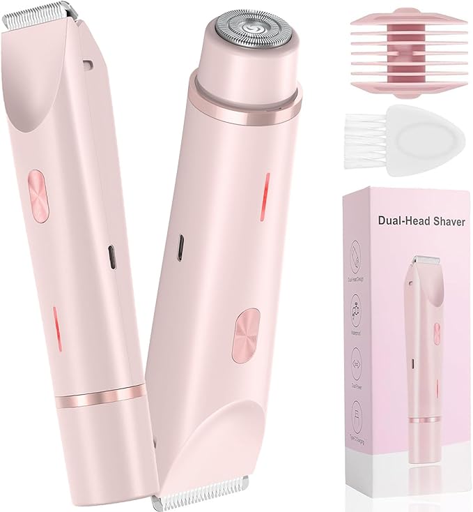 Bikini Trimmer for Women, Waterproof Bikini Shaver with Dual Head Design, Cordless Rechargeable Shaver for Women Private Area, Gentle Wet & Dry Hair Removal for Bikini Line & Underarms