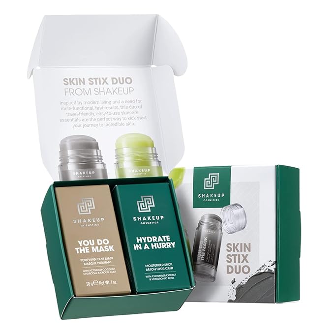 Shakeup - Skin Stix Duo, Mens Skincare Gift Set, Moisturiser Stick + Charcoal Mask Stick, Hydrates and Nourishes Skin, 2 x 35gr