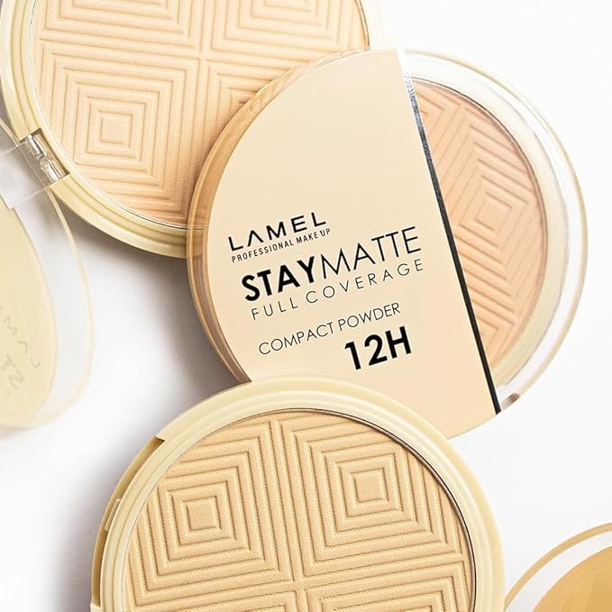 Lamel Stay Matte Compact Powder - Light Natural Coverage - Universal Neutral Undertone - Cruelty Free - Cool Ivory N.402