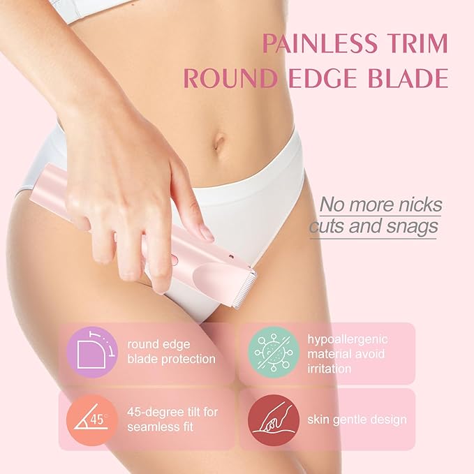 Bikini Trimmer for Women,Dermave Bikini Shaver,2-in-1 Electric Razors for Women(Pale Pink)
