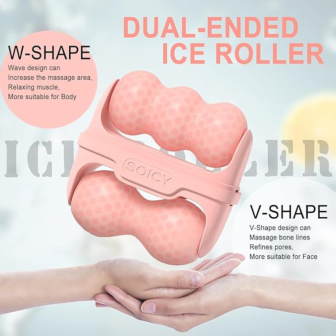 Ice Roller for Face and Eyes - Facial Skin Care Tools with 2 in 1 Face Roller and Travel Case, Self Care Gift for Men Women (Pink)
