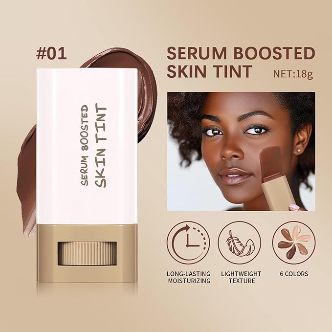Beauty Balm Serum Boosted Skin Tint – Hydrating Tinted Moisturizer, Lightweight Solid Tinted Foundation Stick for Flawless, Sheer to Medium Coverage, Radiant & Dewy Finish, All-Day Wear (6#, 1)