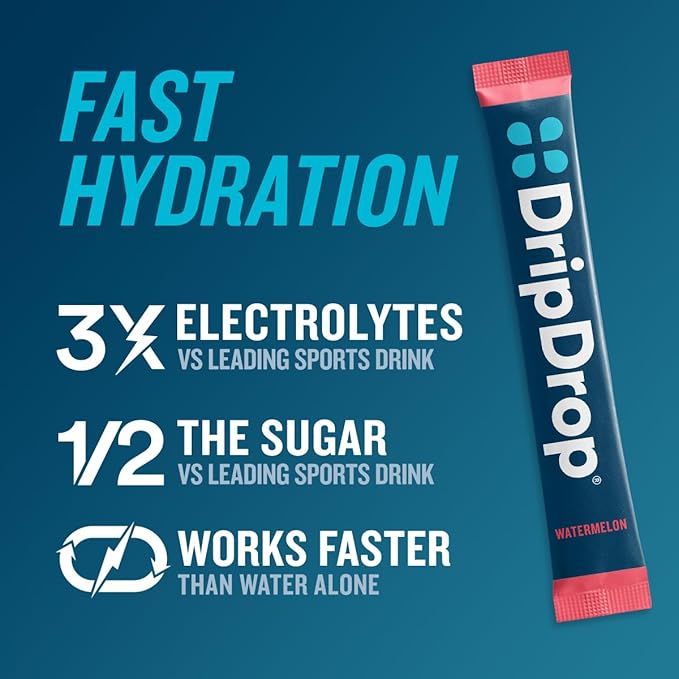 DripDrop Hydration Packets - Watermelon - Single Serve Electrolytes Powder Drink Mix - Non-GMO, Gluten Free, Vegan - 32 Sticks