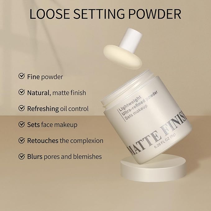 Erinde Nude Translucent Matte Setting Powder with Puff, Face Loose powder Makeup, Oil Control Finishing Powder, Lightweight Blurring Powder, Waterproof, 24H Long-Lasting, Creates Soft Focus Effect
