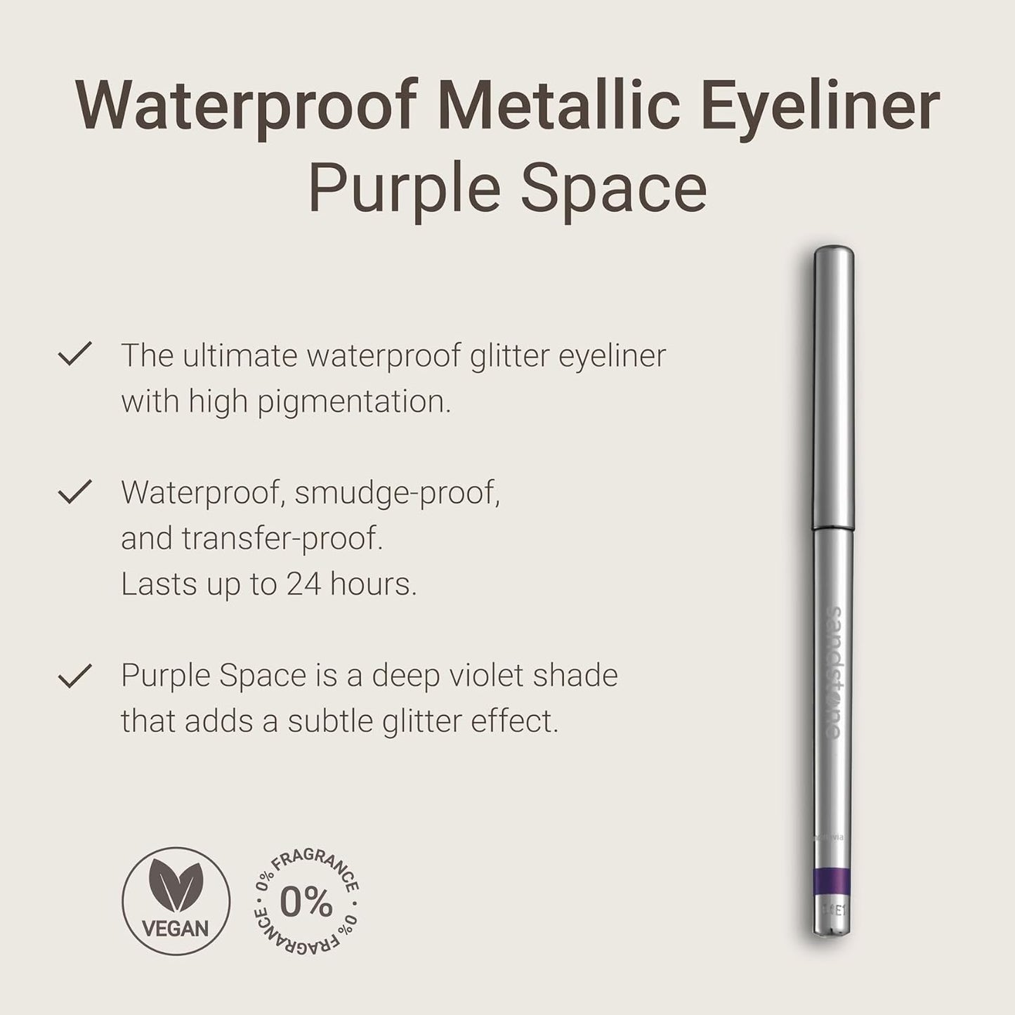 Hypoallergenic Waterproof Eyeliner - Fragrance Free Metallic Eye liner - Vegan and Cruelty Free Eye Pencil - Eyeliner Pencil for Sensitive Eyes (Purple Space)