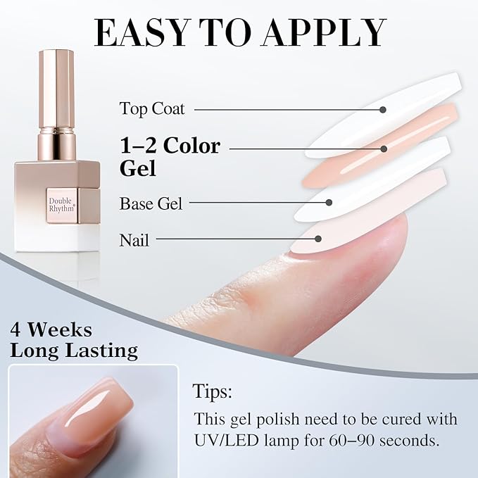 Double Rhythm 0.5Oz Translucent Gel Polish Sheer Neutral Natural Light Milky Same Color Same Bottle 15ML Jelly Gel Polish Art DIY at Home (Milky Nude-A1358)