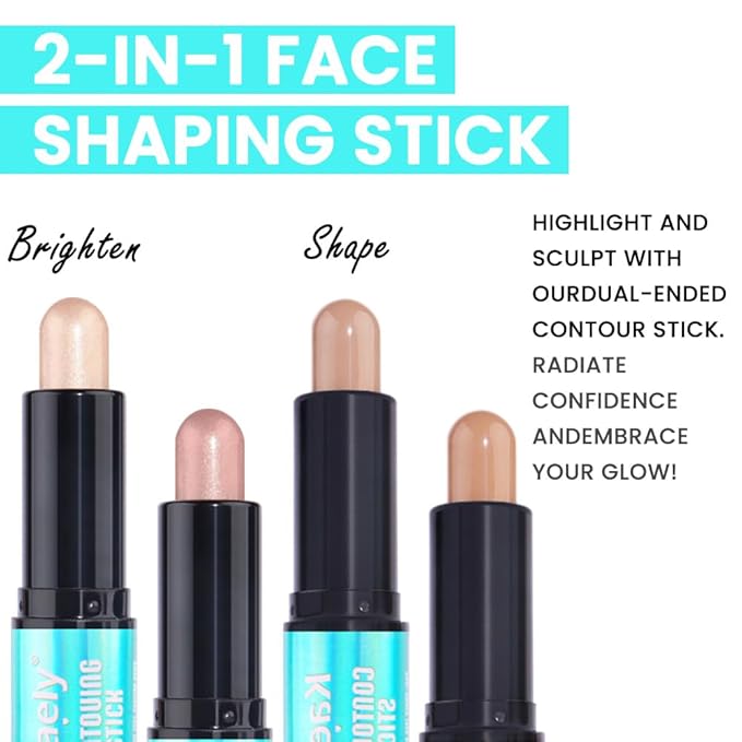 evpct 2in1 Face Shaping & Contouring Stick Cream Contour Concealer Bronzer Stick Makeup Kit for Beginner Face Highlighter Makeup Stick contorno maquillaje de maquillaje, NEW Fair + NEW Light Medium