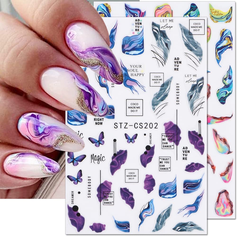 Dornail 6-Sheet Aurora Marble Wave Nail Art Stickers - Self-Adhesive Nail Decals for Women DIY Supplies