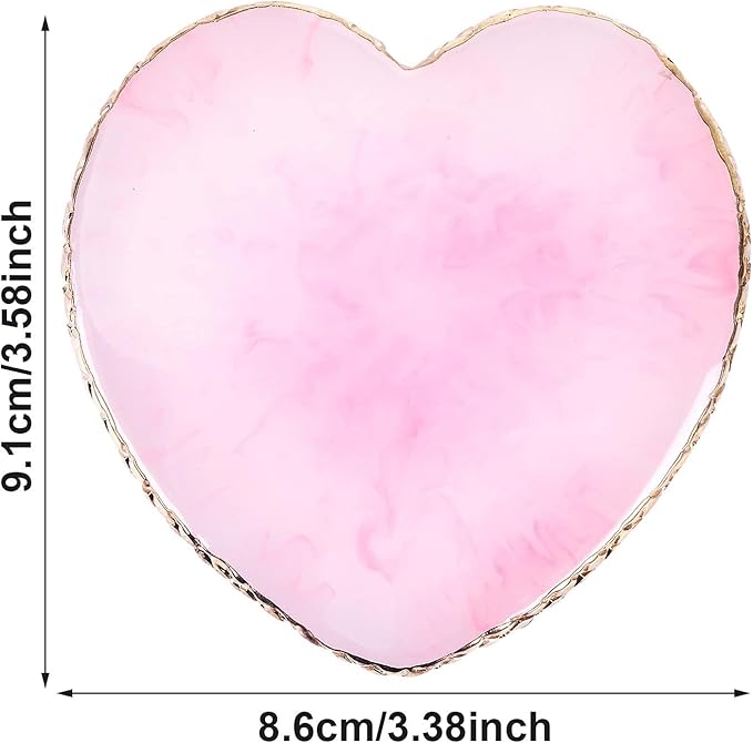 2Pcs Heart-Shaped Resin Nail Art Palette, Gold Edge Round Makeup Mixing Palette, Nail Polish Plate, Nail Art Display Board Makeup Plate Cosmetic Mixing Tools Makeup Palettes