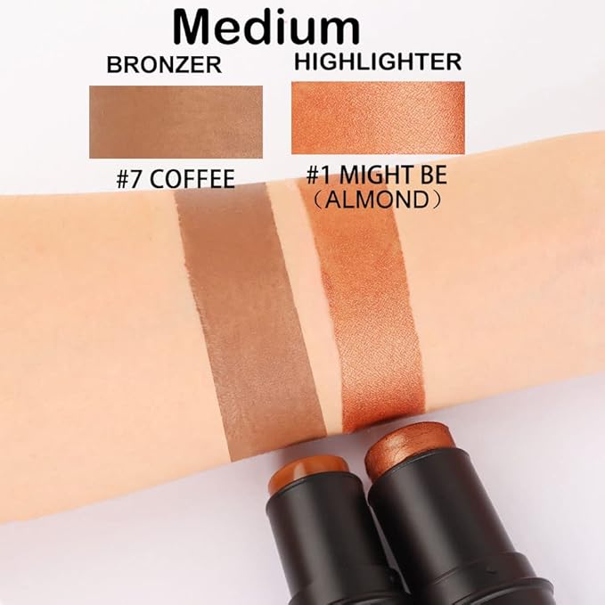 evpct 2Pcs Cream Contour Foundation Stick for Neutral Skin Highlighter & Bronzer Pen Face Brightens & Shades Pencil Highlighting Shade Longwear Makeup Highlight Bronzer Shaping Trimming Stick, Medium