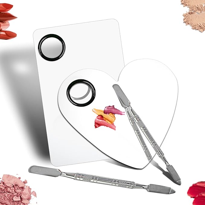 Upgrade Mixing Makeup Palette, Heart Stainless Steel Cosmetic Palette with Spatula Tool, Nail-art Mixing Palette for Cosmetic Pigment Blending