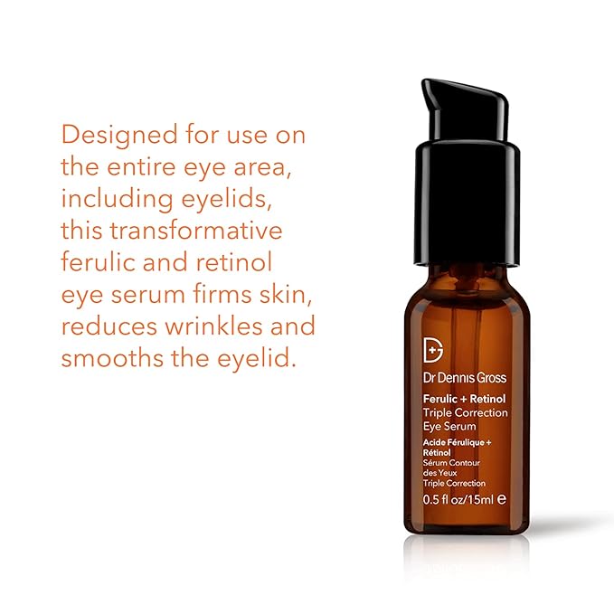 Dr. Dennis Gross Ferulic + Retinol Triple Correction Eye Serum: for Wrinkles, Loss of Elasticity, and Rough Texture, 0.5 fl oz