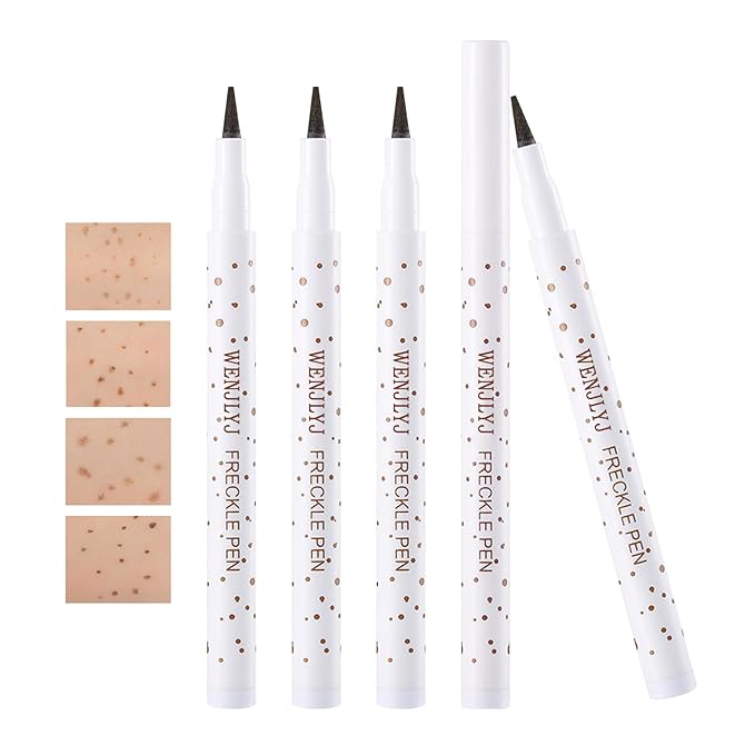 4 Colors Freckle Pen,Waterproof Freckle Makeup Pen,Lightweight Long Lasting Quick Dry Dot Spot Makeup Pen - Light Brown,Natural Coffee,Chestnut,Dark Brown