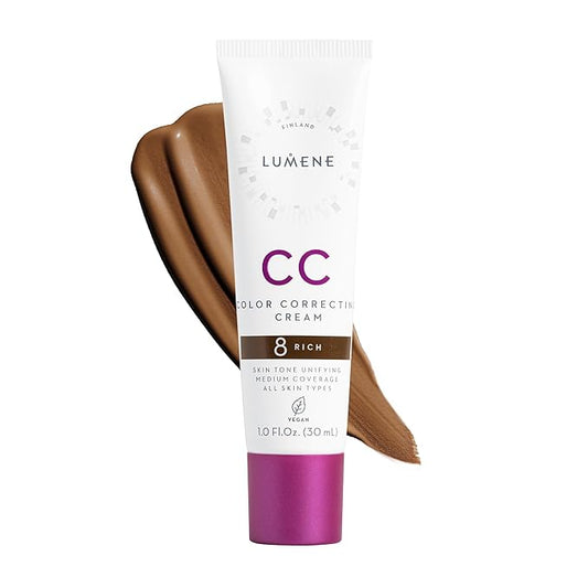 Lumene Color Correcting CC Cream - Lightweight Foundation - Medium Coverage - Redness Reducing Face Makeup for a Glowing Complexion - Vegan Formula + Suitable for All Skin Types - Rich (1 fl oz)