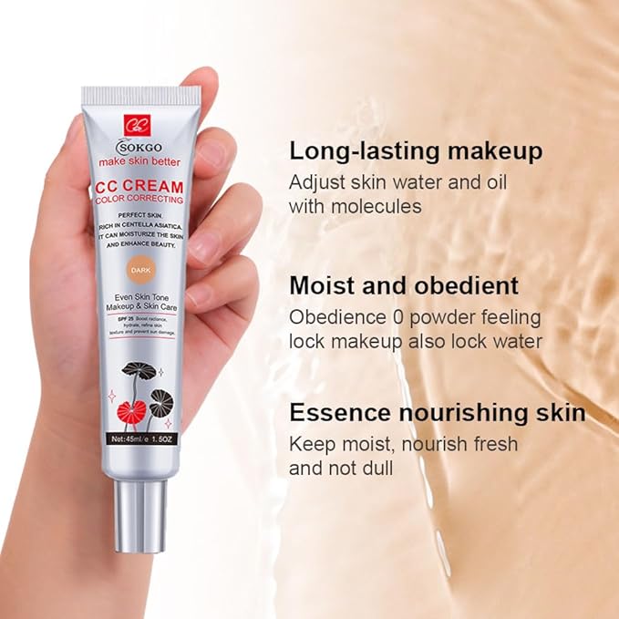 Color Correcting CC Cream with Centella Asiatica, Full-Coverage Foundation, Color Correcting Cream with SPF 25, Even Skin Tone, Hydrating Cream (light color, Large)