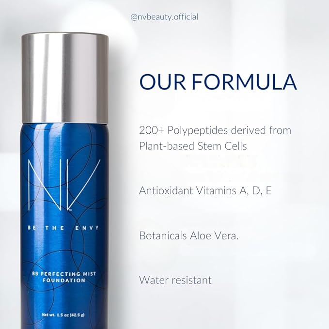 NV BB Perfecting Mist Foundation Buildable Coverage Professional Airbrush Makeup with Plant-based Stem Cell Polypeptides, Vitamins A, D, E and Aloe, 1.5 ounces, Cool Cocoa
