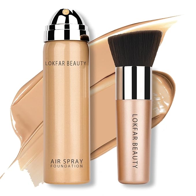 AirBrush Foundation Spray, Silky Mist Foundation Spray Makeup Set with Brush, Full Coverage Foundation for Smooth Radiant Finish, Formula Breathable Lightweight Hydrating | #04 Buff Beige