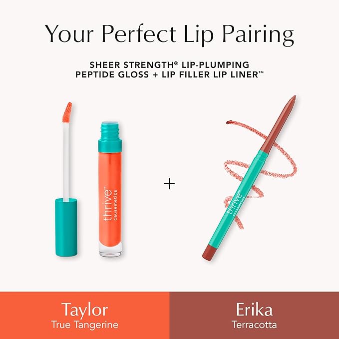 Thrive Causemetics Lip Filler Long-Wearing + Plumping Lip Liner, Shea Butter Hydrating Lip Plumper Retractable Lip Liner Pencil, Built In Sharpener, Vegan & Cruelty Free, Erika (Terracotta)