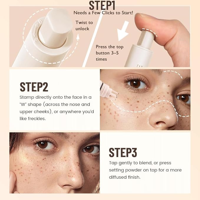 Freckle Stamp Pen, Waterproof Fake Freckles Makeup Tool, Upgrade Liquid Faux Freckles Pen, Quick-Dry, Long-Lasting, Lifelike, Natural Sunkissed Makeup, with Multi-Prong Precision Stamp Head (Medium)